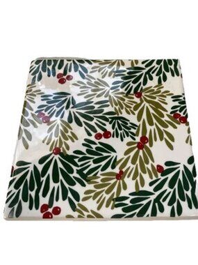 CRATE and BARREL Colorful Holly Trivet Plate Holiday 8 inch Square